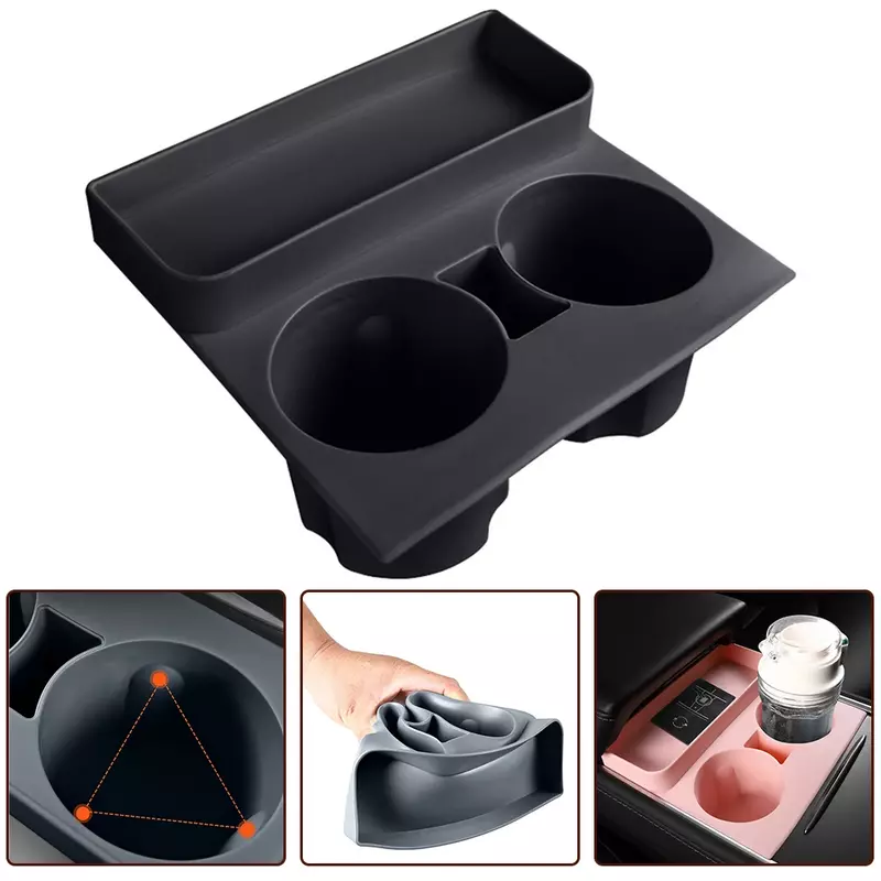 For Tesla For Model 3 / Y Central Control Stopper Silicone Cup Holder Storage Box Car Interior Cup Holder Organizer Coasters