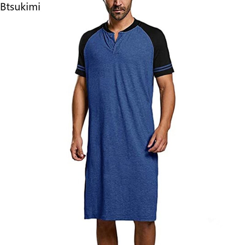 Pijamas de talla grande para hombre, ropa de dormir cómoda y holgada de manga corta con cuello redondo, color block, a la moda, novedad