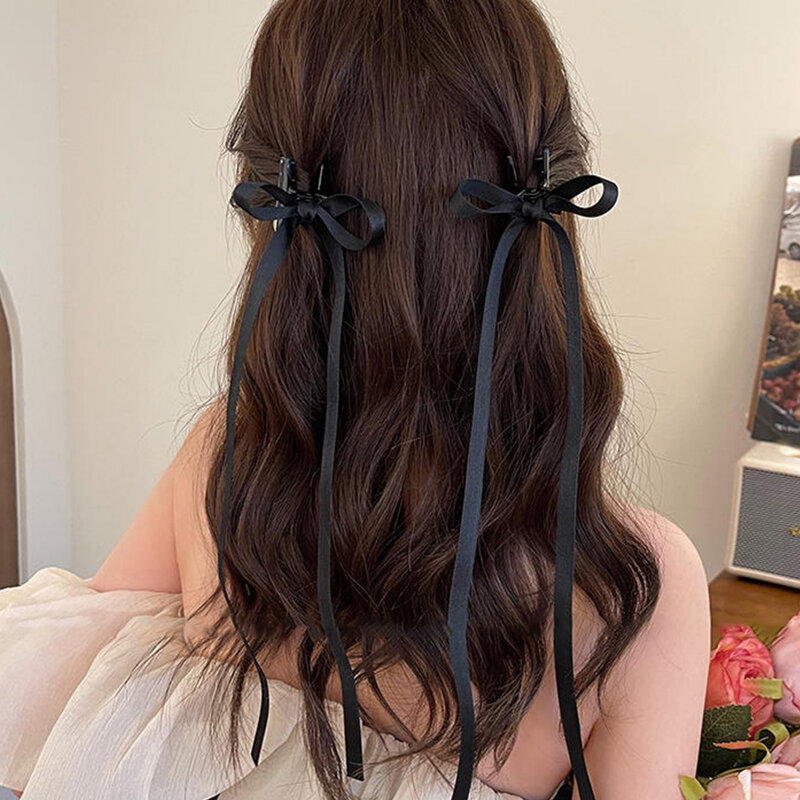 2Pcs/Set Vintage Bowknot Ribbon Hairpin Girls Female Sweet Bow Duckbilled Hairpin Mini Hair Claw Barrette Hair Accessories