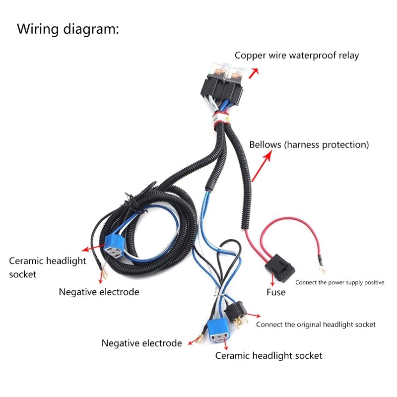 자동차 운전 안개 램프 와이어 하네스 커넥터 어댑터 릴레이 배선 오토바이 12v 헤드 라이트 방수 연장 케이블 XXFF