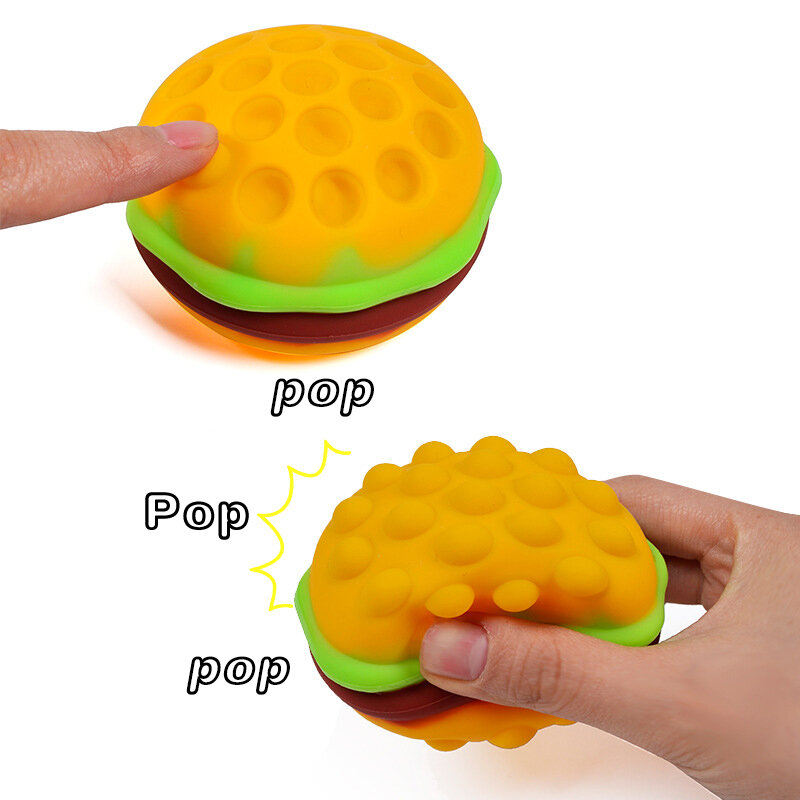 Stylish 3D Burger Pinch Ball Silicone POP Push Bubble Balls Anti-Stress Vent Toys For Kids Adults Unzip Gifts