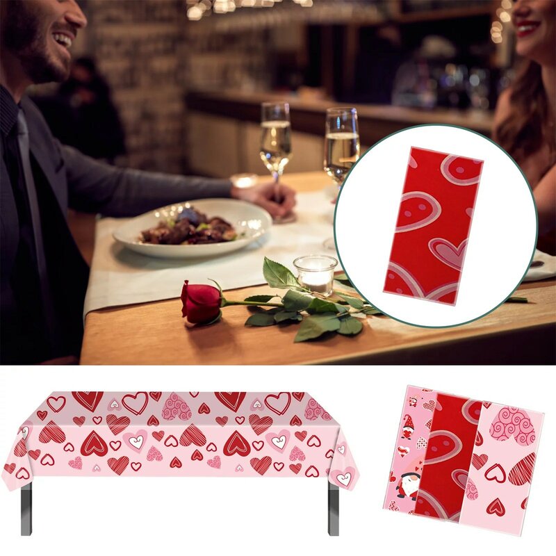 Manteles para el Día de San Valentín, cubierta de mesa rectangular impermeable, corazón de amor rojo, mantel para San Valentín
