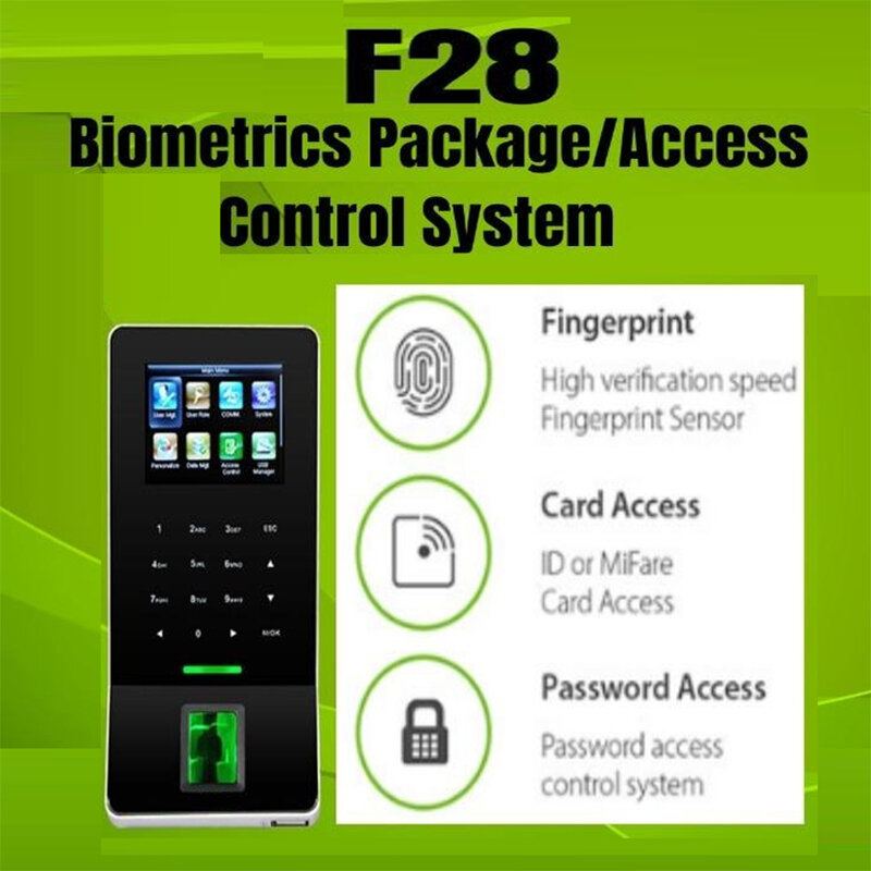 F28 obsługuje komunikację bezprzewodową TCP/IP i WiFi, kontrola dostępu za pomocą odcisków palców i terminal do rozliczania czasu pracy