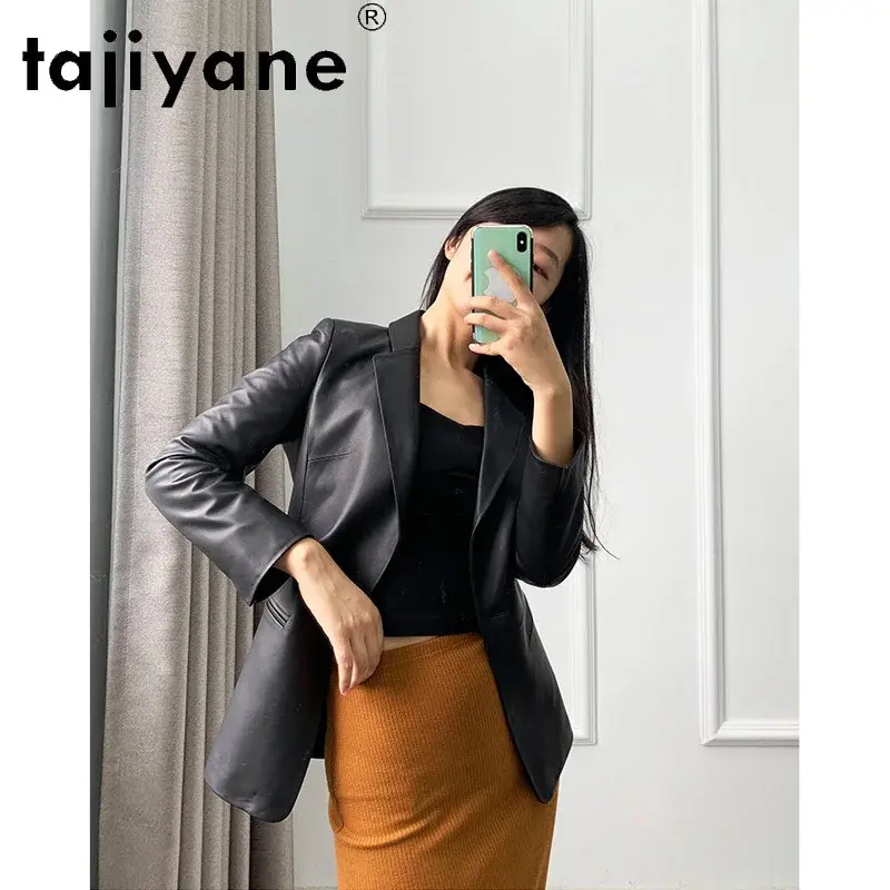 Tajiyane Asli Jaket Kulit untuk Wanita 2020 Musim Gugur Wanita Domba Real Mantel Wanita Pakaian Fashion Mujer Chaqueta TN702