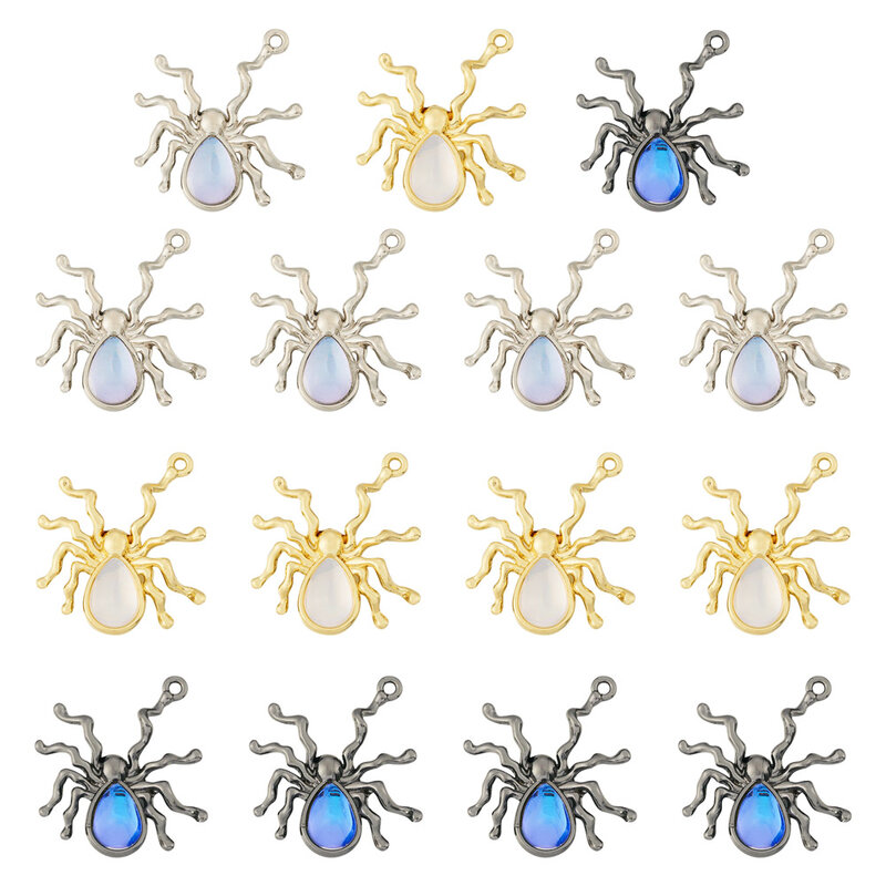 18pcs Spider Charms Alloy Animal Pendants with Resin Beads For Necklace Bracelet  Key Chain Jewelry Making DIY Handmade Craft