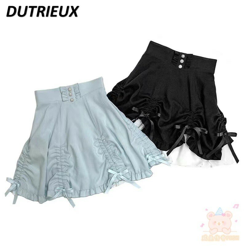 Sweet Court Style Retro Easy Matching Solid Color Short Skirt Mine Series Mass-Produced Cute Girls Lace High Waist Mini Skirts