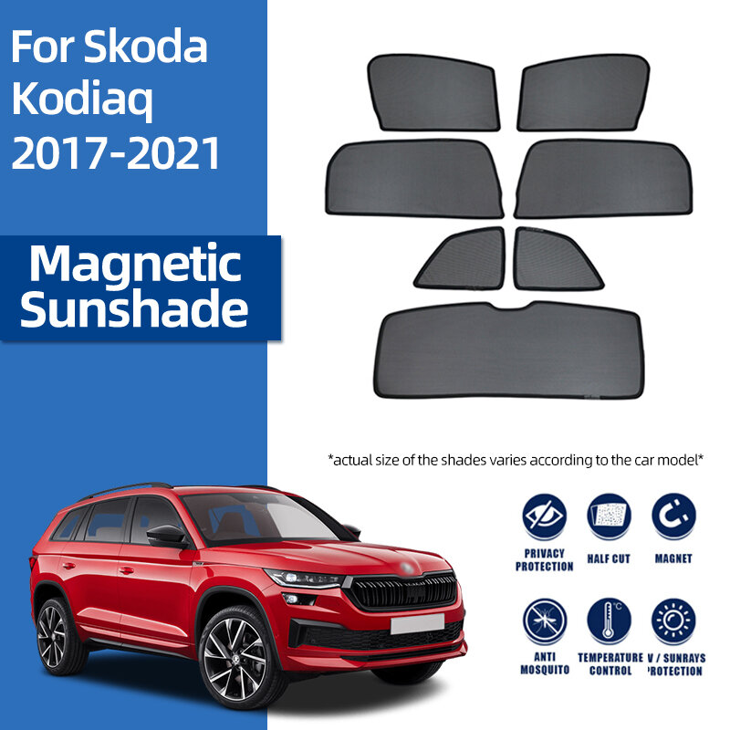 Viseira magnética do pára-sol do carro para Skoda Kodiaq, pára-brisa dianteiro, cortina do bebê, janela lateral, sol sombra escudo, 2016-2023
