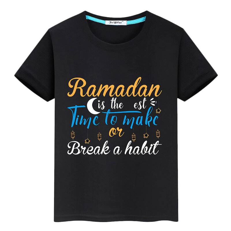 رمضان مبارك عباءة للأطفال ، ملابس احتفالية ، قمم أولاد مسلمين ، رمضان كريم ، تيشيرتات أنيمي ، تيشيرت مطبوع ، ملابس Y2K ، الصيف