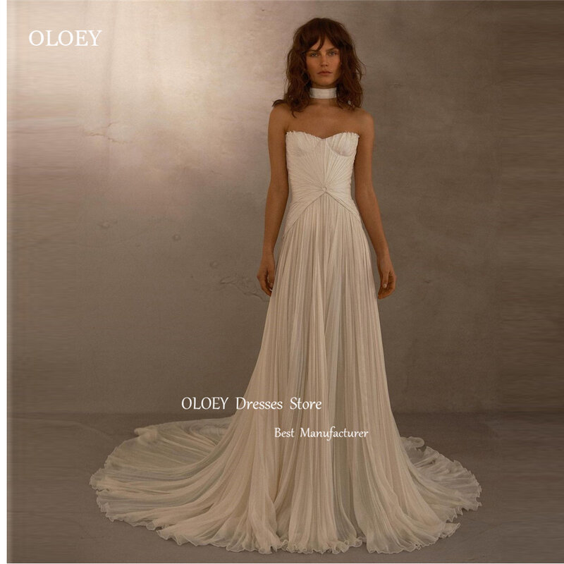 OLOEY-Sweetheart Soft Tulle A Linha Vestidos De Casamento, Modern Elegante Sweep Train Vestidos De Noiva, Sexy Vestidos De Noiva