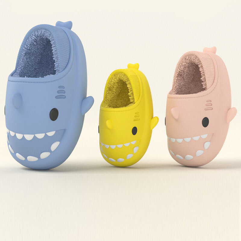 2023 zimowe pantofle dla dzieci z rekinem kryte klapki dla dzieci wodoodporne pluszowe buty dla chłopców