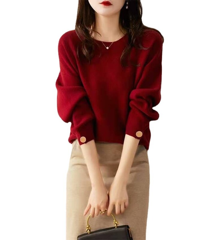 Fleece cashmere knitted pullover top sweater women's loose lazy wind leggings sweater
