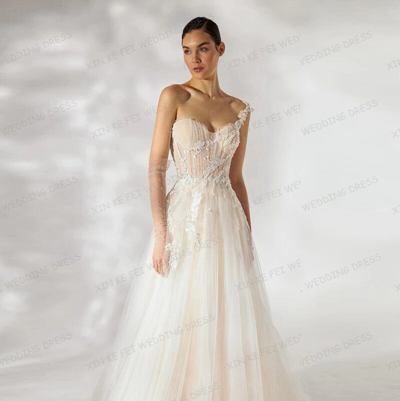 2024 Lace Appliques Tulle Wedding Dresses Women's Sexy A-Line Sleeveless Sexy Sweetheart Princess Backless Bridal Gowns Vestidos