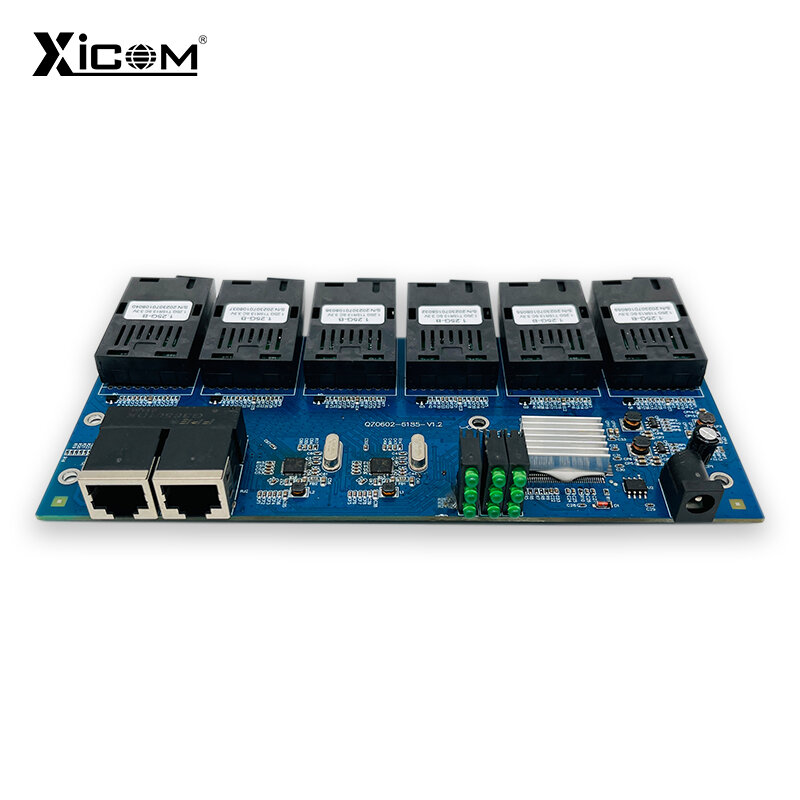 Convertidor de conmutador de medios de Fibra óptica Ethernet, 100/1000M, Gigabit, 6 puertos de Fibra, 2 puertos RJ45, FTTH, interruptor monomodo, placa PCBA de Fibra