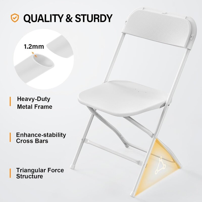 VINGLI 20 pak kursi lipat plastik putih, kursi lipat komersial portabel dalam dan luar ruangan dengan rangka baja 350LB