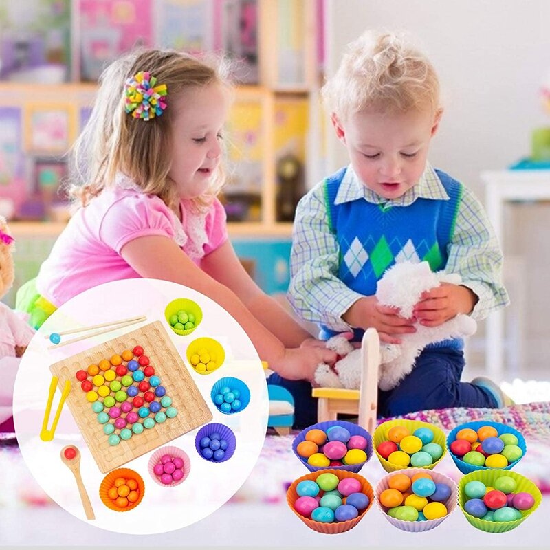 Jeu de société en bois pour enfants de 3 ans et plus, jouet arc-en-ciel, boule, clip, perles, puzzle, entraînement