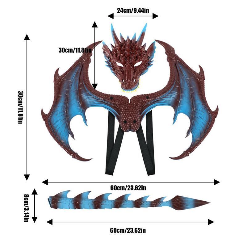 3pcs Adjustable Kids Decor Dragon Mask Wings Costume Kit Makeup Fantasy Cosplay Prop Children Party Accessory