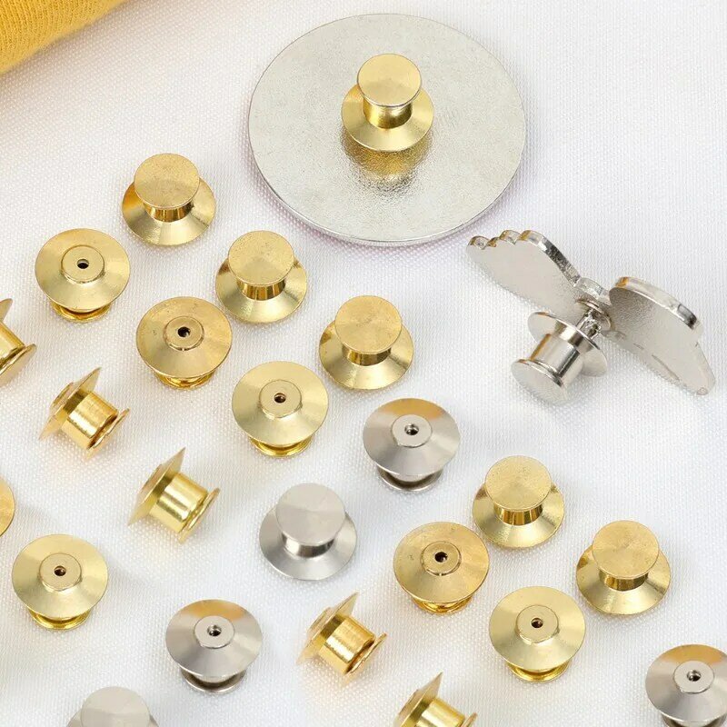 10-20 buah gesper pengunci digunakan emas perak bagian belakang logam Pin bros Enamel Pin kerah gesper keamanan perhiasan temuan Komponen