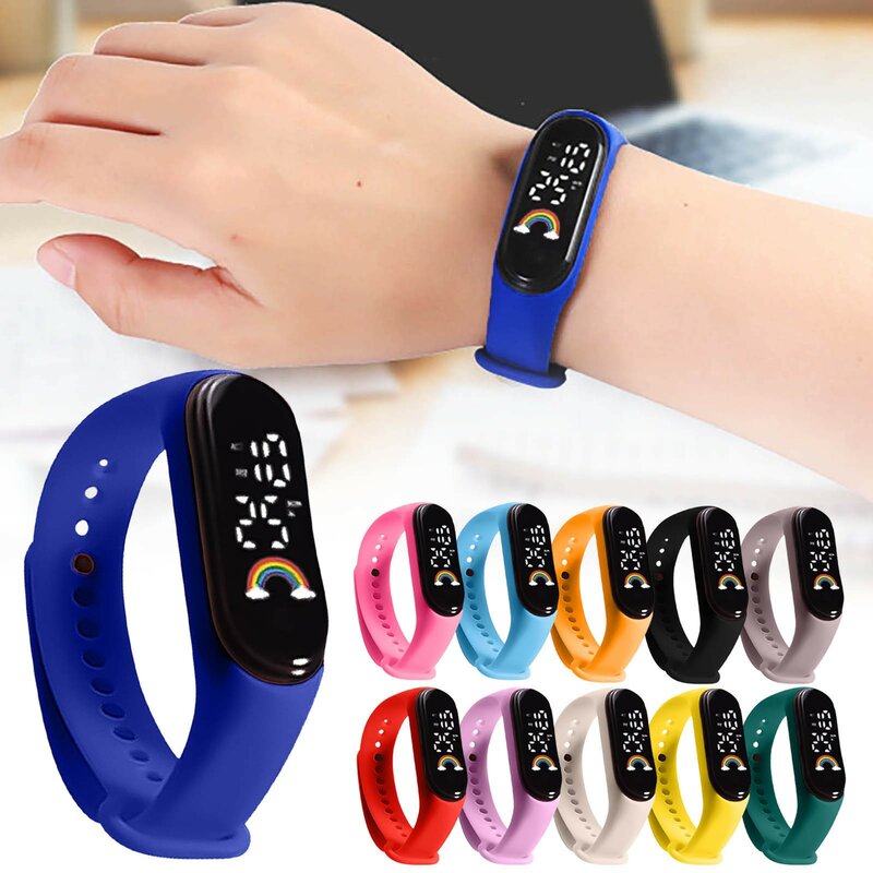 Jam tangan Digital anak lelaki perempuan, jam tangan pintar olahraga elektronik LED Digital tahan air untuk anak laki-laki dan perempuan