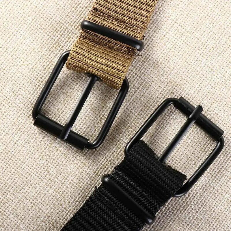 Cinturón ajustable de nailon con hebilla de alfiler de aleación para mujer, cinturón de lona para hombre y mujer