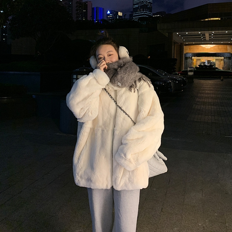 Manteau de fourrure mi-long à manches longues pour femme, col montant, style coréen, sourire de vison, mode décontractée, épais et chaud, haut de gamme, hiver