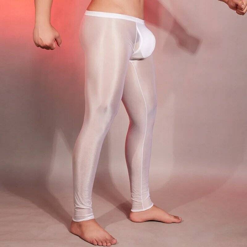 Mallas transparentes sin costuras para hombre, medias elásticas ultrafinas, sexys, de cintura baja, para dormir