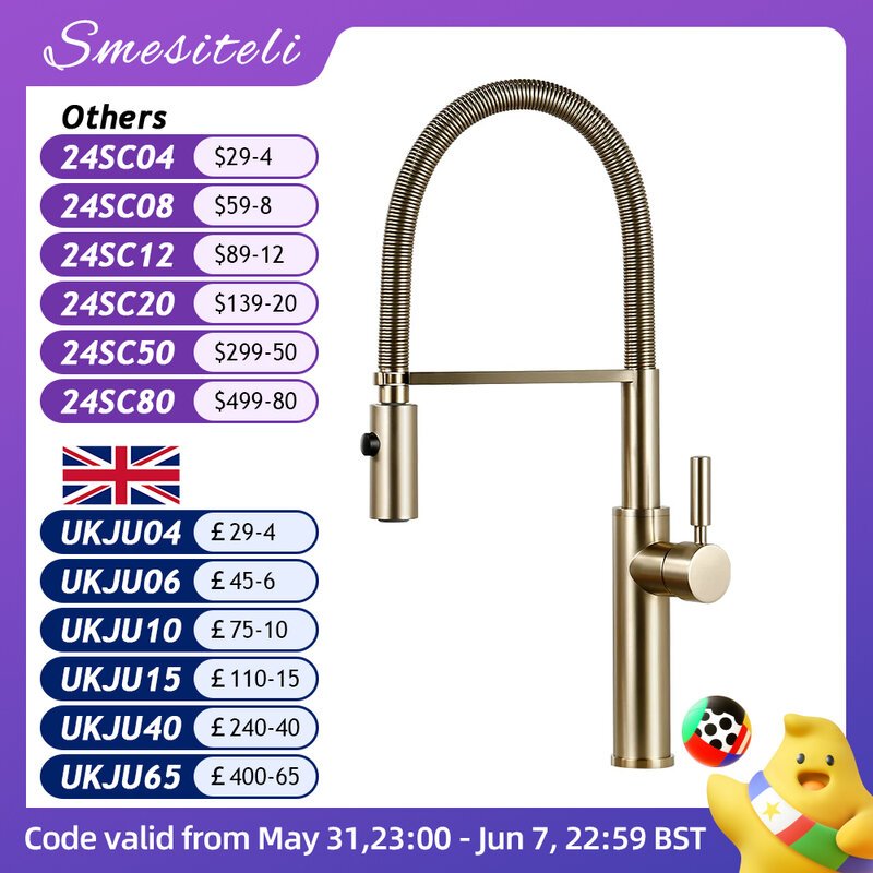 Brushed Gold Kitchen Faucets Single Handle Pull Out Kitchen Mixer Hot And Cold Water Swivel Degree Water Tap