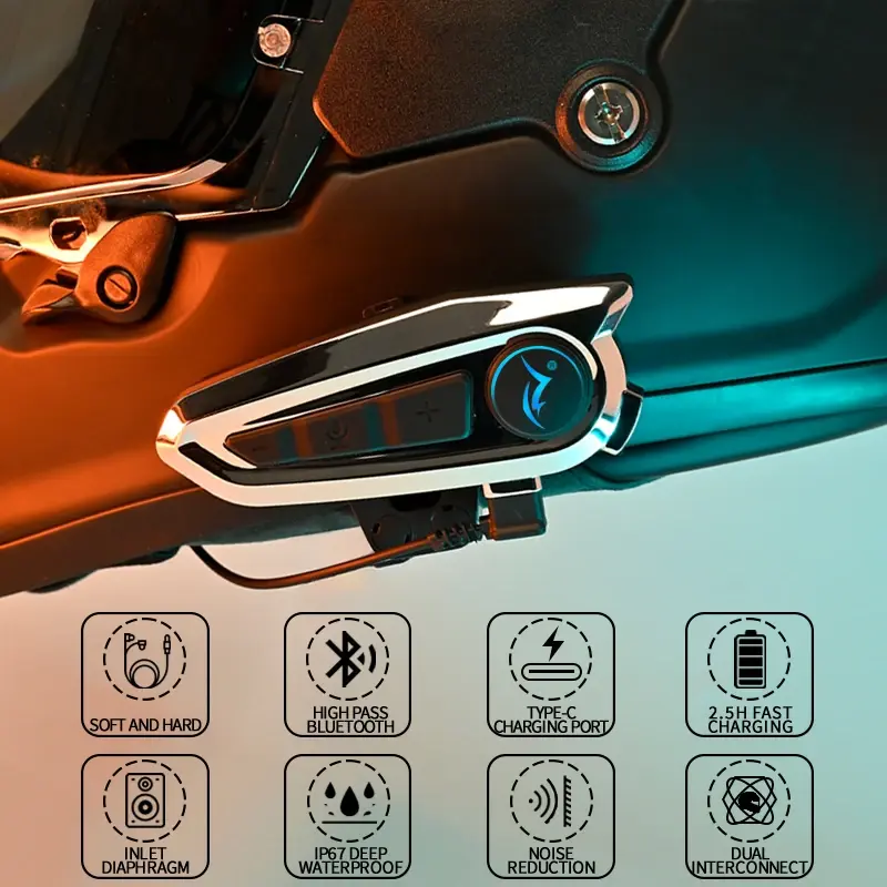 1/2x Musik Inter phone Bluetooth 5,3 Motorrad Helm Intercom Headset wasserdicht 1000m Inter com unica dor Lautsprecher Kopfhörer