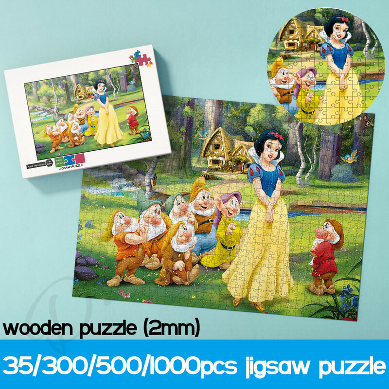 Disney animowane puzzle filmowe królewna śnieżka i siedmiu krasnoludków 300 500 1000 sztuk Cartoon drewniane puzzle zabawki i hobby