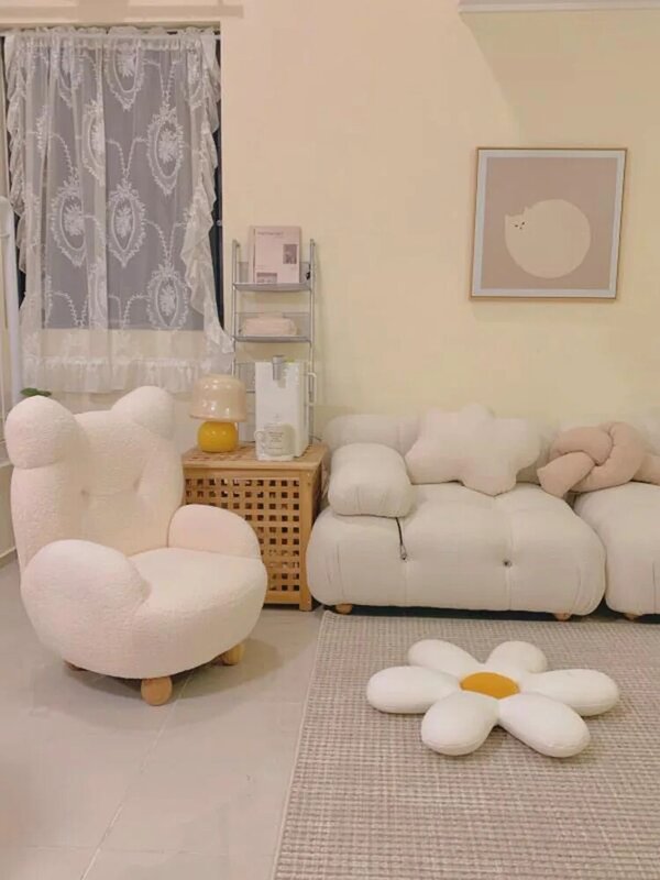 Диван-стул из кашемира и ягненка со спинкой, детское кресло, мебель для гостиной, дизайнерское кресло, скандинавский маленький диван