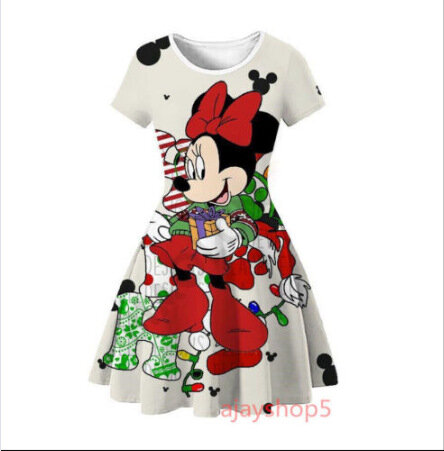 MINISO gaun Stitch kartun Mickey anak-anak pakaian anak perempuan Disney gaun musim panas sutra es gaun hadiah anak perempuan