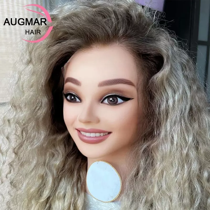 360 popielata blond z kręconą koronką z przodu peruka z ludzkimi włosami brazylijska dziewica przezroczysta 13x6 HD koronkowa peruka gluelowa peruka z ludzkimi włosami