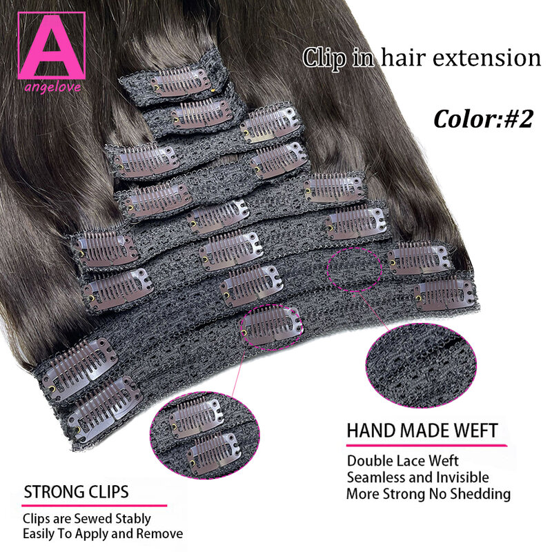 Ekstensi rambut klip dalam kain ganda 120g 8 buah rambut manusia asli tebal lurus 24 26 inci #2 klip ekstensi rambut untuk wanita
