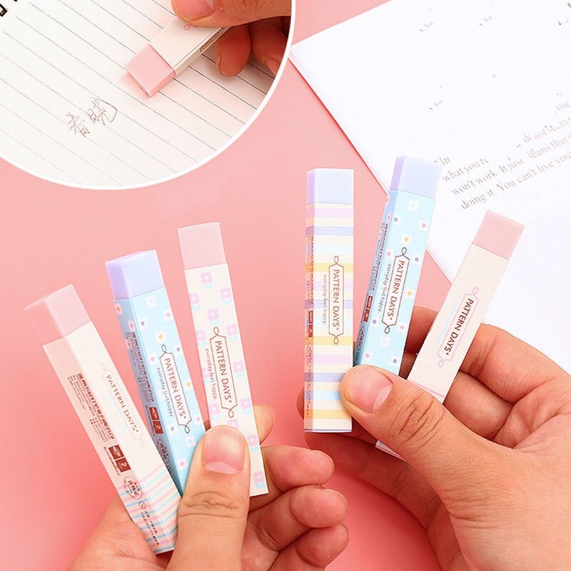 10pcs Cute Push Type Rubber Erasers for Pencil Cleaning Stationery School Student Girl Kids Gift Award