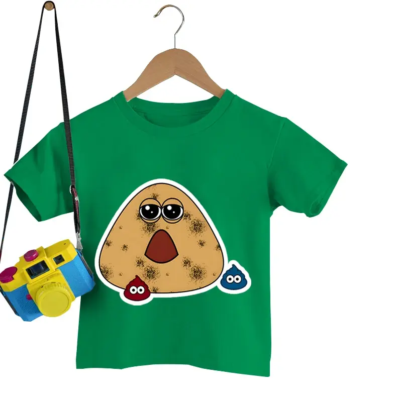 아동용 POU 티셔츠 반팔 상의, 재미있는 게임 그래픽 셔츠, 하라주쿠 패션, 소년 소녀 의류, 만화 티셔츠, 여름