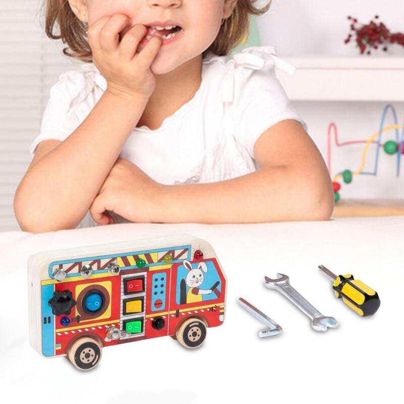 Mainan saklar lampu papan sibuk kayu bayi mainan papan sibuk Montessori untuk anak laki-laki