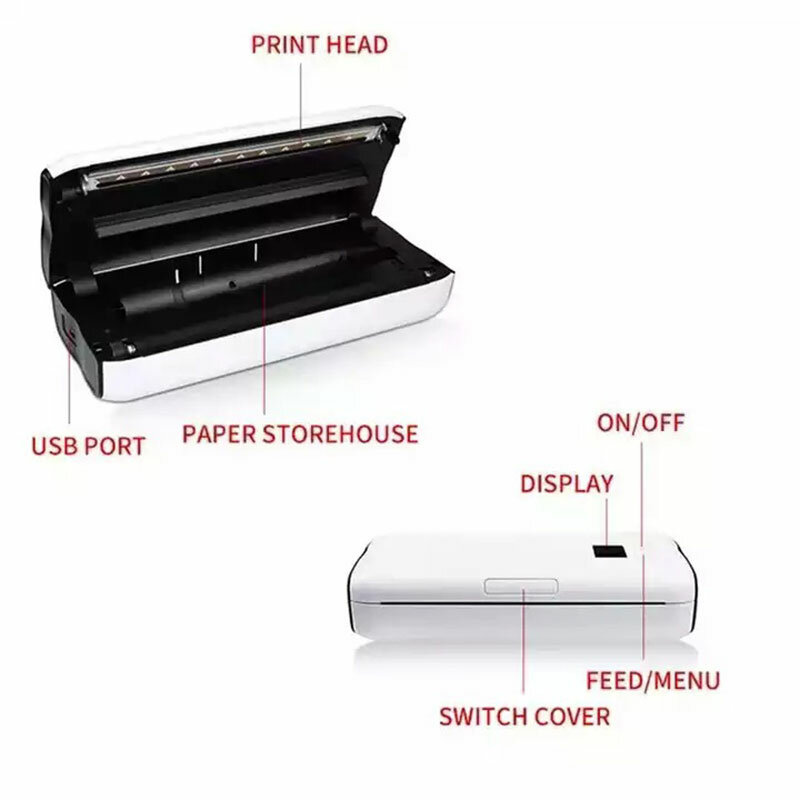 Imprimante thermique portable sans fil, sans encre, Bluetooth, Android, IOS, mobile, A4, impression, couleur, PDF, image, page Web