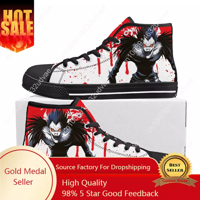 Demônio Ryuk Horror Death Note High Top Sneakers, sapatilha de lona, sapatos personalizados, casual, alta qualidade, homens, mulheres, adolescente, casal