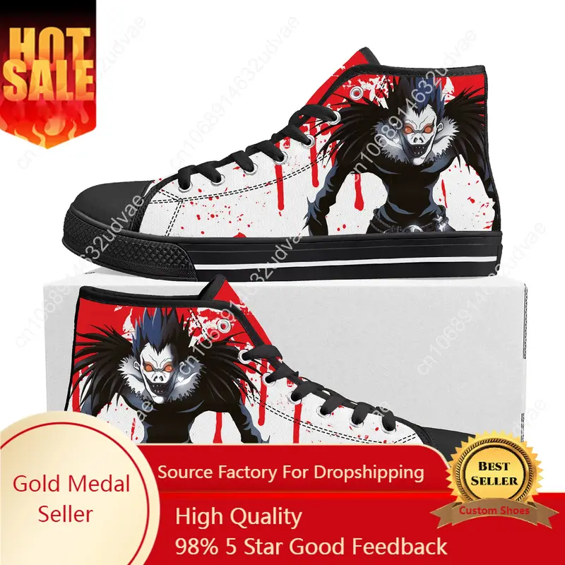 Demônio Ryuk Horror Death Note High Top Sneakers, sapatilha de lona, sapatos personalizados, casual, alta qualidade, homens, mulheres, adolescente, casal