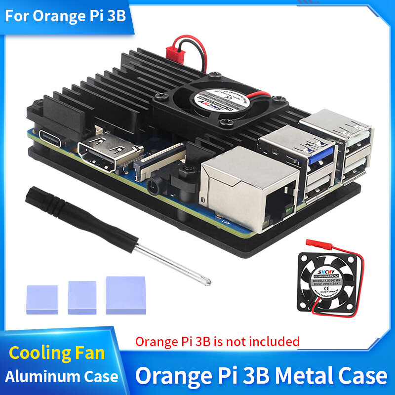 Orange Pi 3B Aluminum Alloy Case with Cooling Fan Active Passive Heat Dissipation Metal Enclouse Radiator for Orange Pi 3B