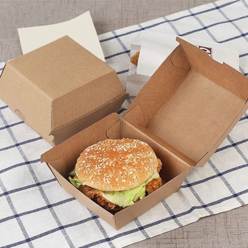 กล่องใส่แฮมเบอร์เกอร์กระดาษแข็งเกรดอาหารแบบใช้แล้วทิ้ง