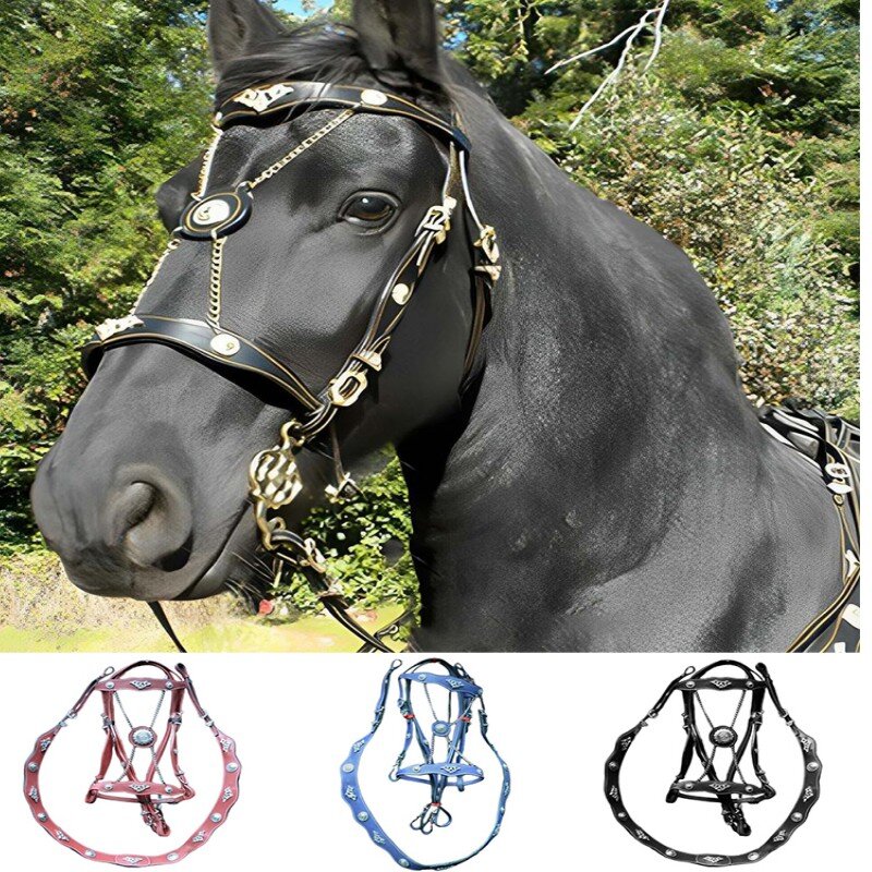 Licou de cheval en cuir PU avec structure en métal et cordes de plomb, licou de cheval confortable sans entrave