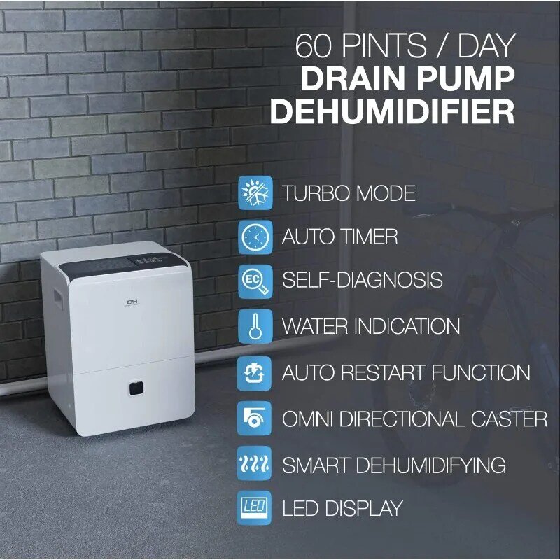 Cooper & Hunter-deshumidificador con bomba de drenaje, deshumidificador para habitación grande, 95 pinta 2012 DOE estándar, 60 piezas