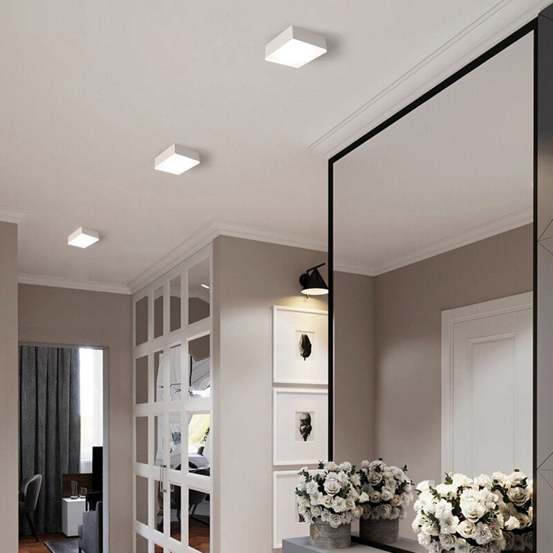 Led Downlight Lampu Panel Persegi Lampu Langit-langit Terpasang Di Permukaan Aluminium 7W 12W Pencahayaan Nordic Foco untuk Ruang Tamu Rumah Dapur