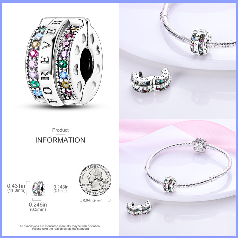 925 Sterling Silver Spacer Beads, borboleta, flor, silicone, zircão colorido, se adapta a Pandora, pulseira original, requintado DIY, novo, 2024