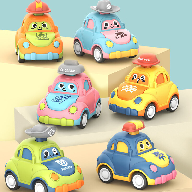 Baby Cartoon Speelgoed Auto Mini Pers Go Voertuigen Traagheid Terugtrekken Auto Montessori Vroege Educatie Kruipspeelgoed Voor Peuters Jongens