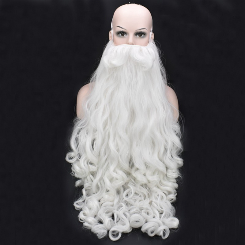 Parrucca Cosplay di natale barba parrucca da barba di babbo natale capelli lunghi ricci bianchi Cosplay per adulti