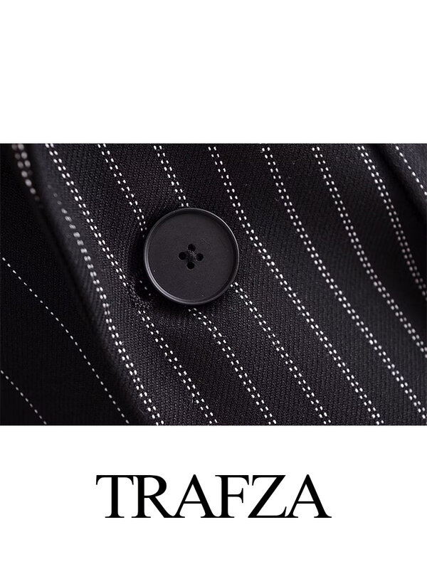 TRAFZA 2023 Autumn Woman Blazer Suit Jackets Women Striped Trousers Outfits Jacket Outerwear Oversize Coat Office Women Blazer