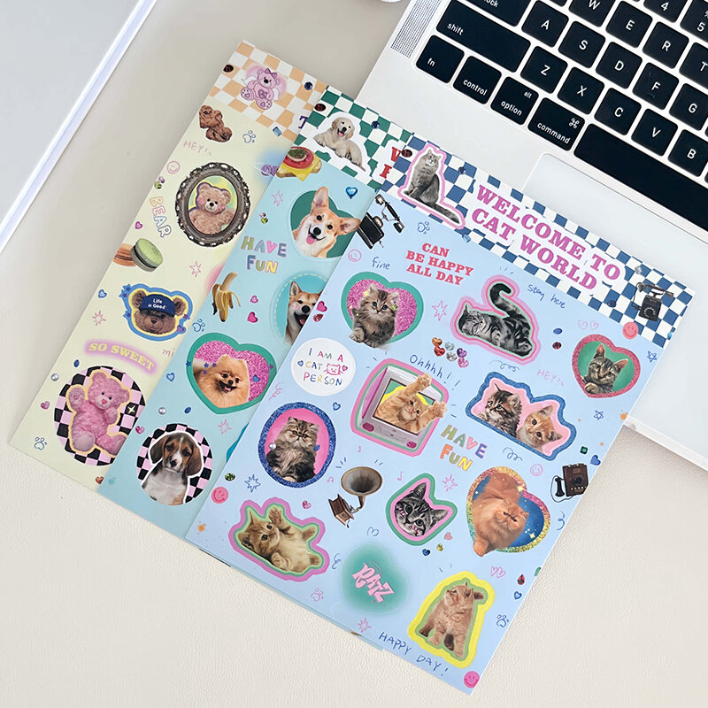Retro American Style Animals Sticker Cute Cat Bear Diary Scrapbooking DIY Decoration Aesthetic Laptop Stationery Stickers