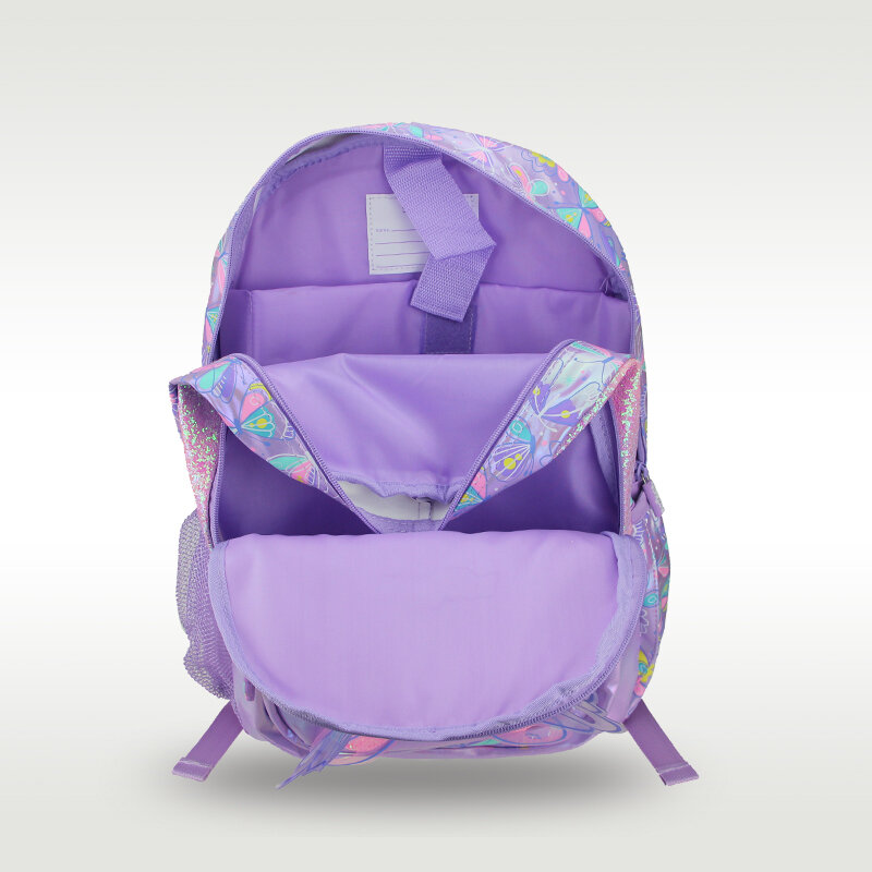 防水ランドセル,女の子用,紫の蝶のバックパック,オリジナルの学校用品,16インチ,7〜12歳