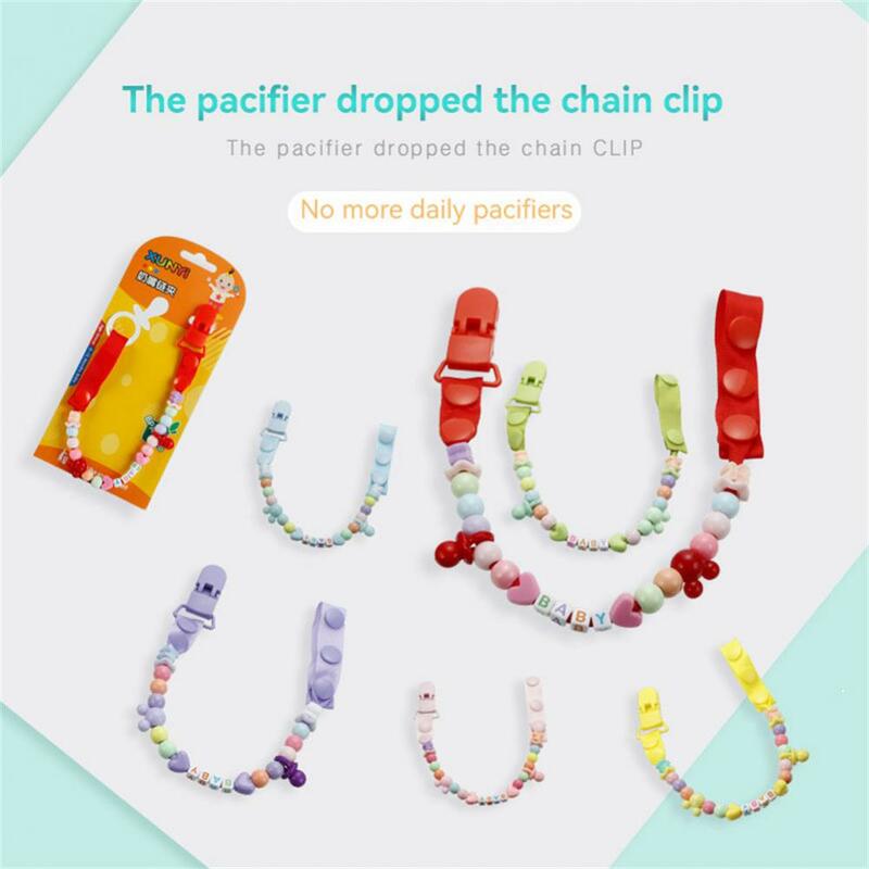 Cute Rainbow Color Anti-lost Pacifier Chain Handmade Beaded Pacifier Clip Adjusted Buckle Beads Baby Supplies Pacifier Chain